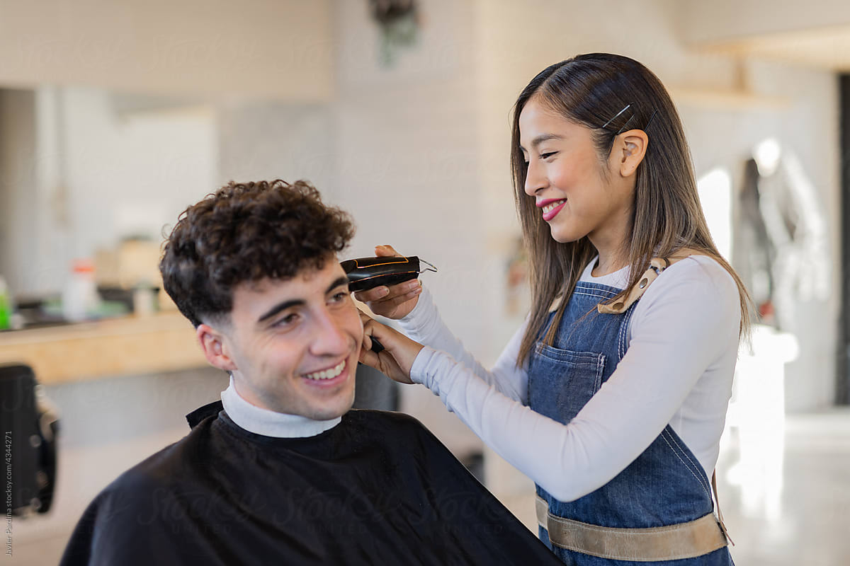 Hairdresser with a client