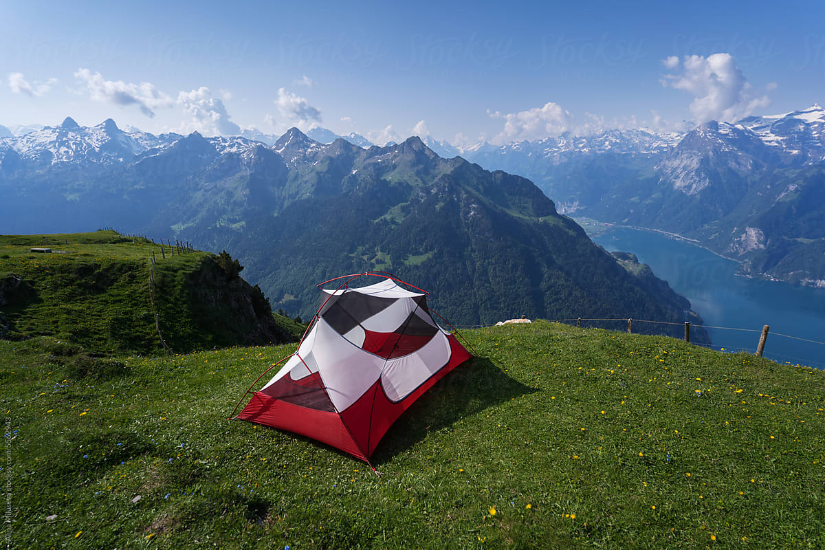 Tent Against Mountain Range