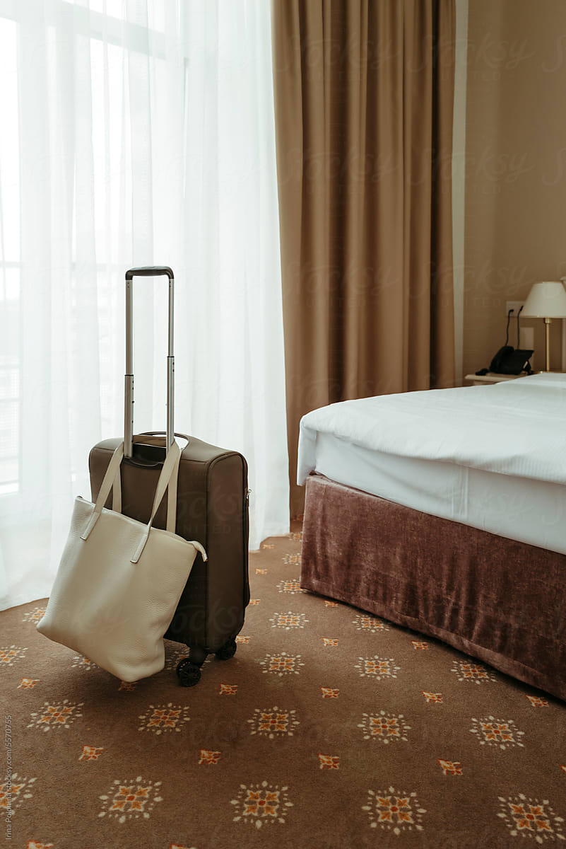 Luggage in hotel room.