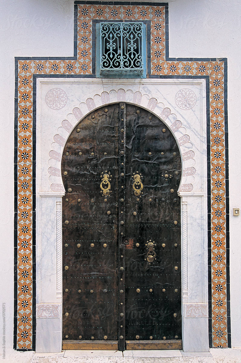 Tunisian ornate door in Tunisian town