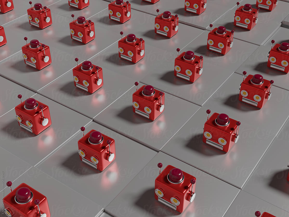 Red cube robot head pattern