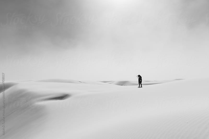 Little person in desert landscape