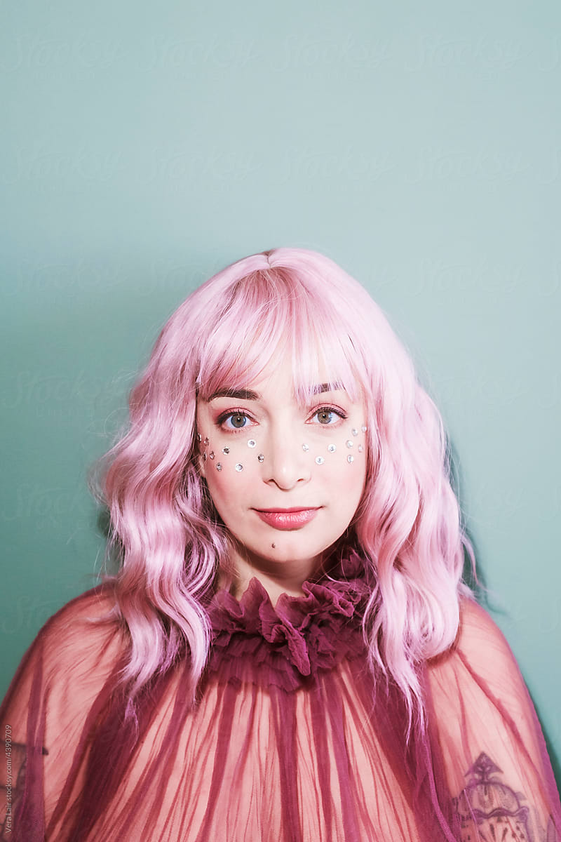 Woman with pink hair