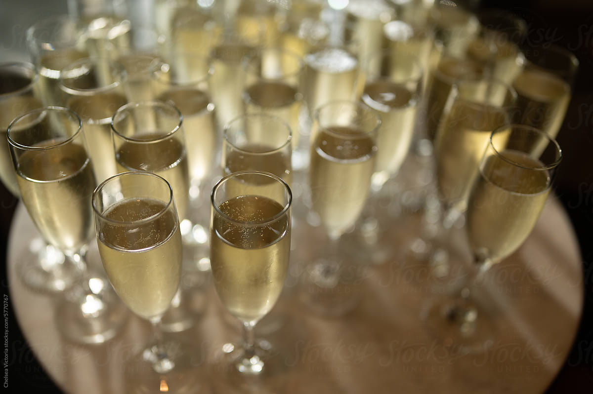 a tray of champagne