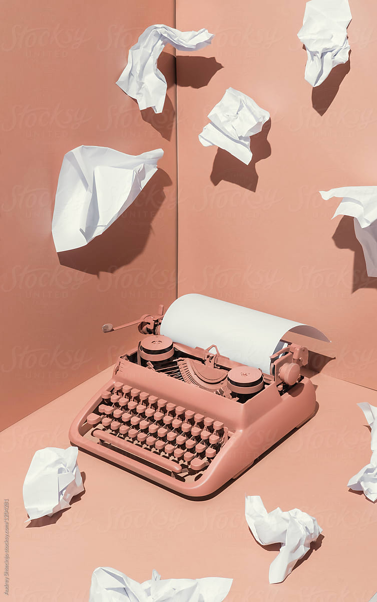 Pink Office Typewriter  with white paper