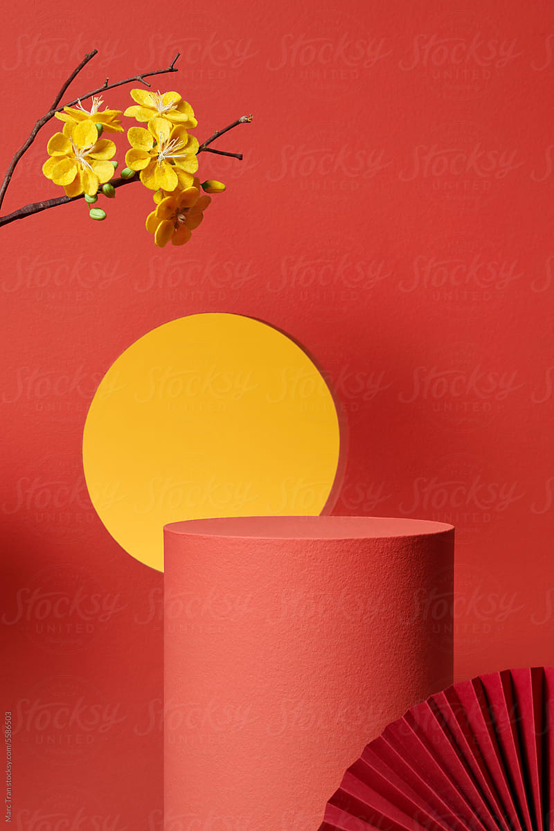 Products presentation mockup on Lunar new year stage background