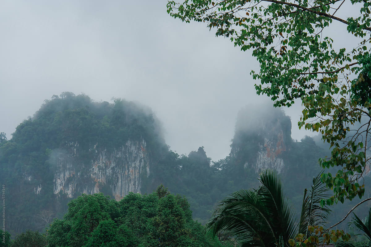 Karst mountains surrounded by fog