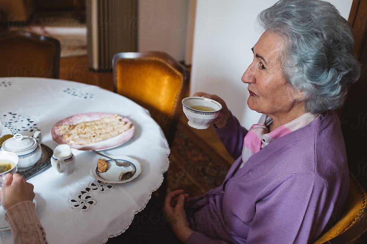 Beautiful Grandma Drinking Tea
