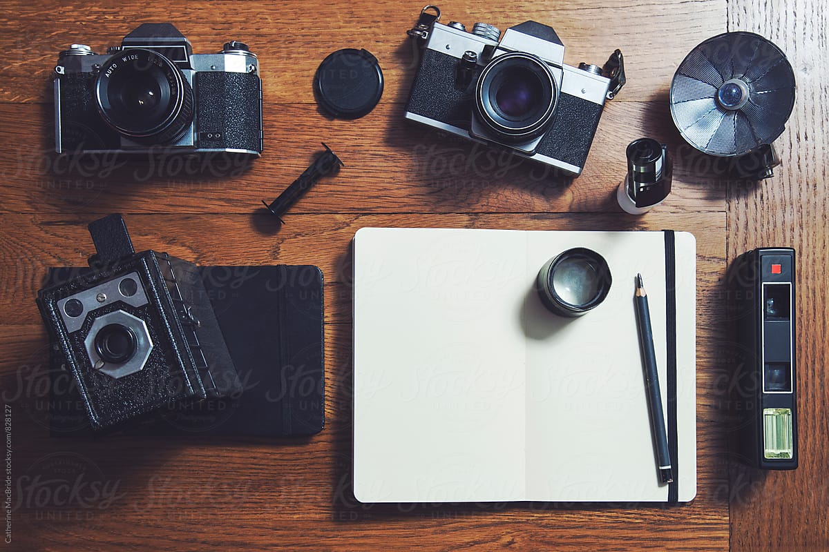 Film cameras and notebooks...