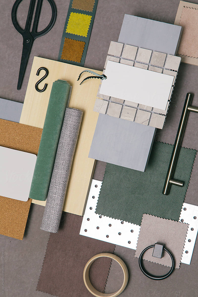 A design set of different materials for interior design