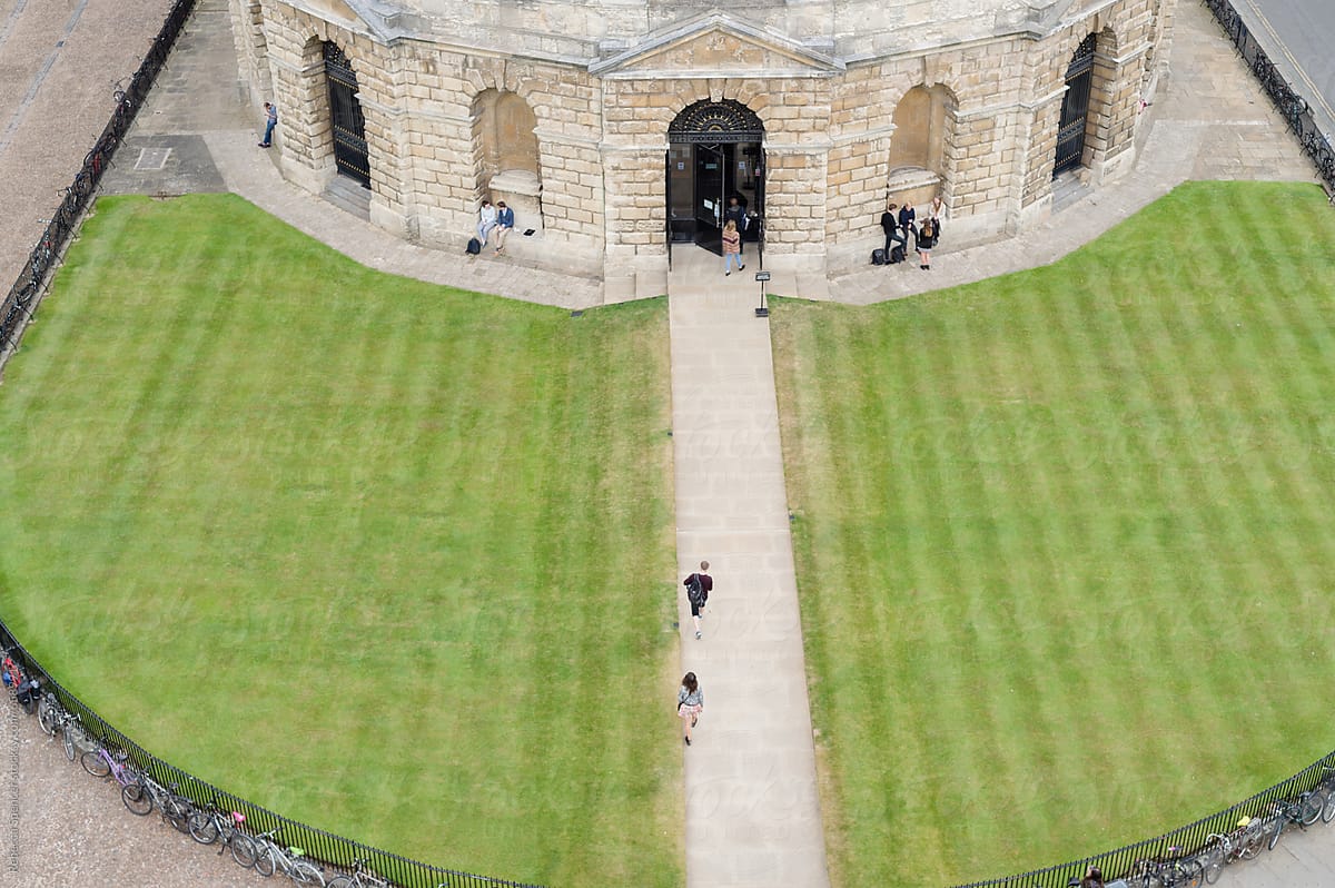 Looking down at people walking to the Radcliffe Camera entrance