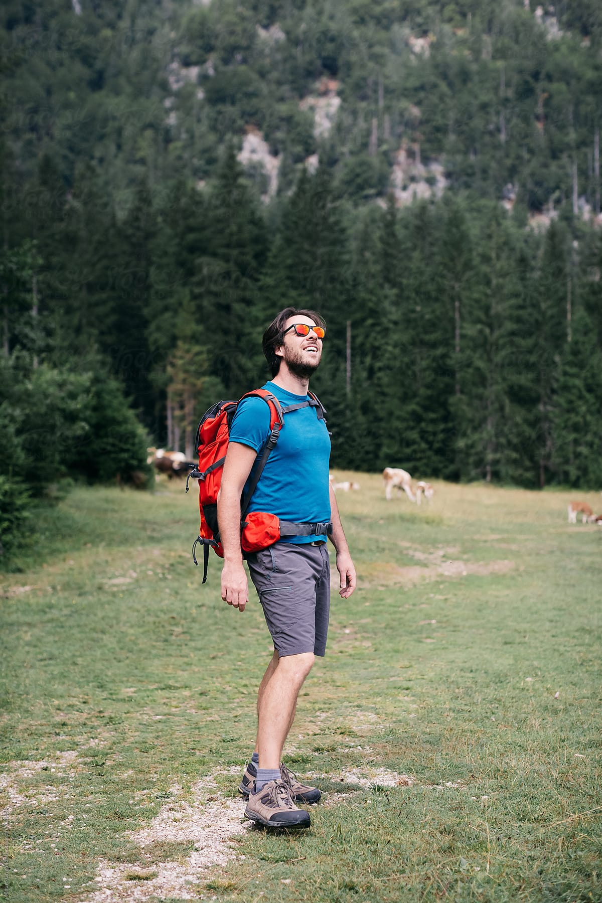 Hiker walking alone on Mountain