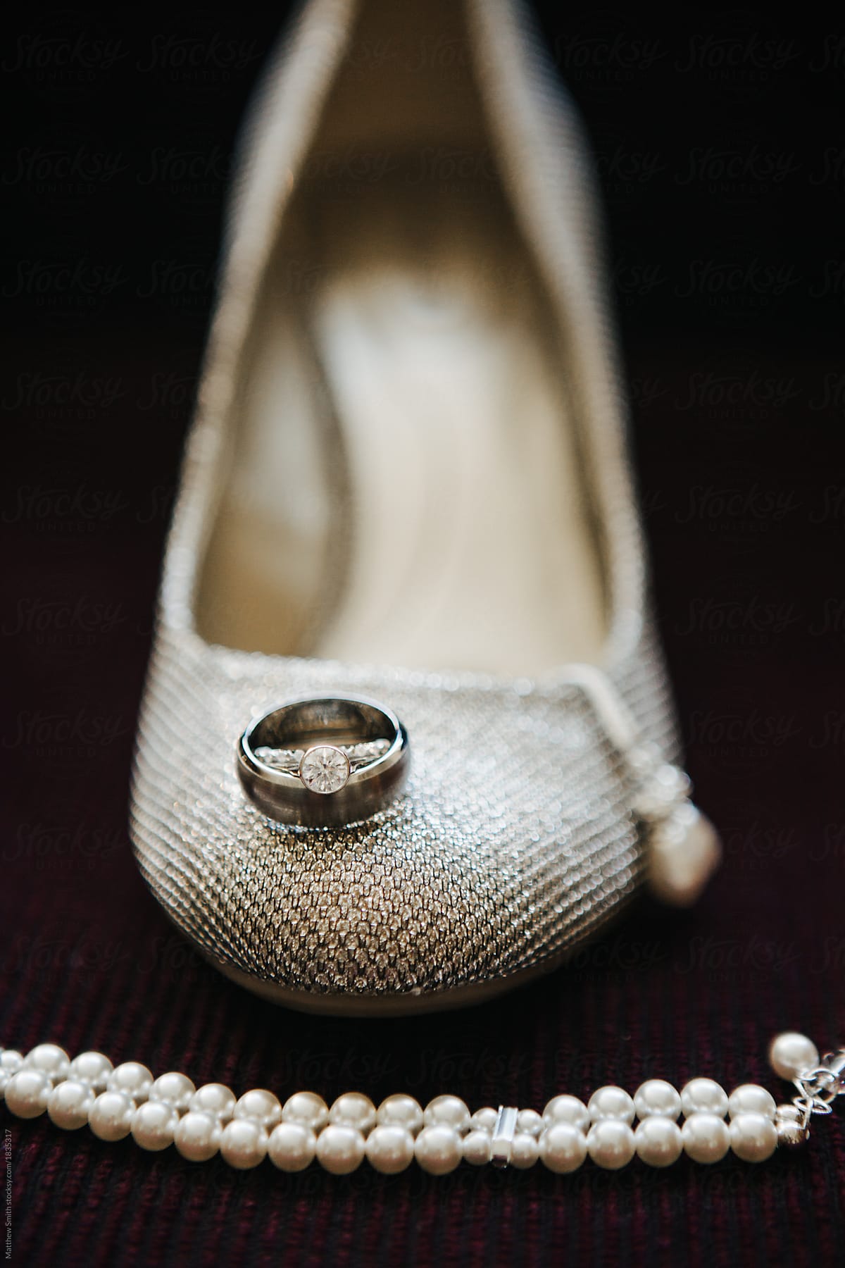 High Heels, Earrings, rings, pearl bracelet