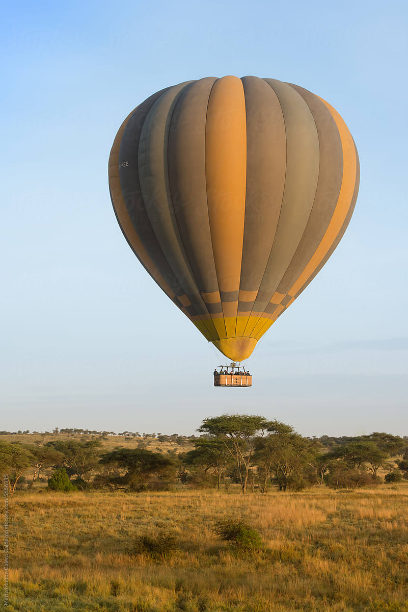 Hot air balloon flying over Tanzania