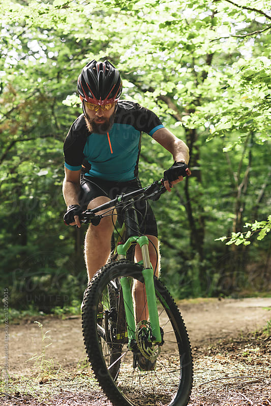 Mountain biker riding in the forest