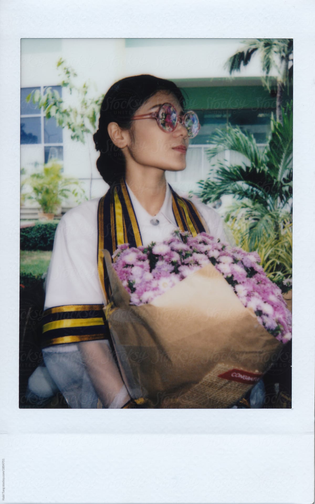 Instant mini polaroid image of Thai woman graduation day