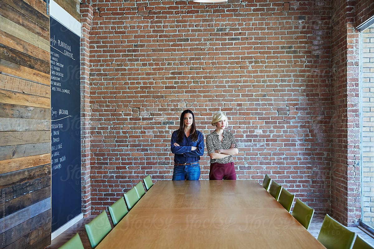 Portrait of two millennial businesswoman at tech start up office