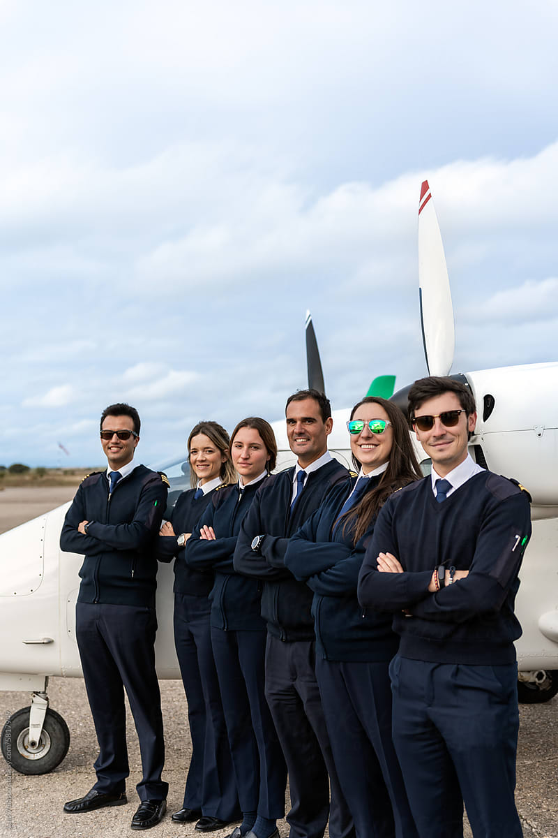 Group Portrait Of Airplane Pilots.
