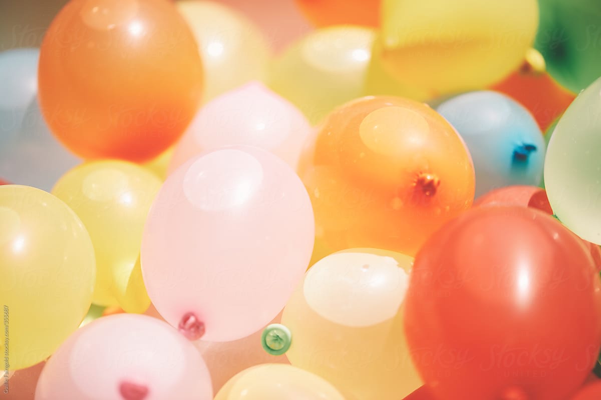 Close-up of many colorful water balloons