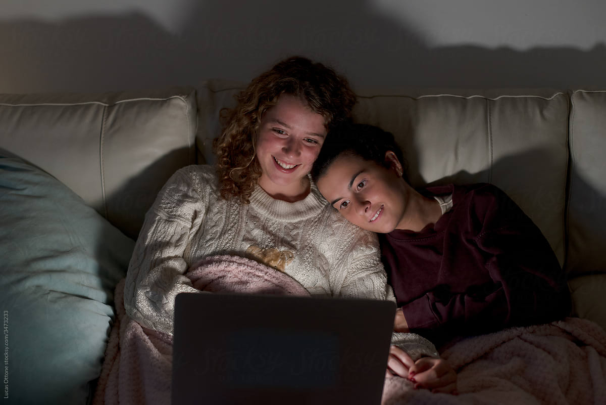 Movie night: two friends watching a film