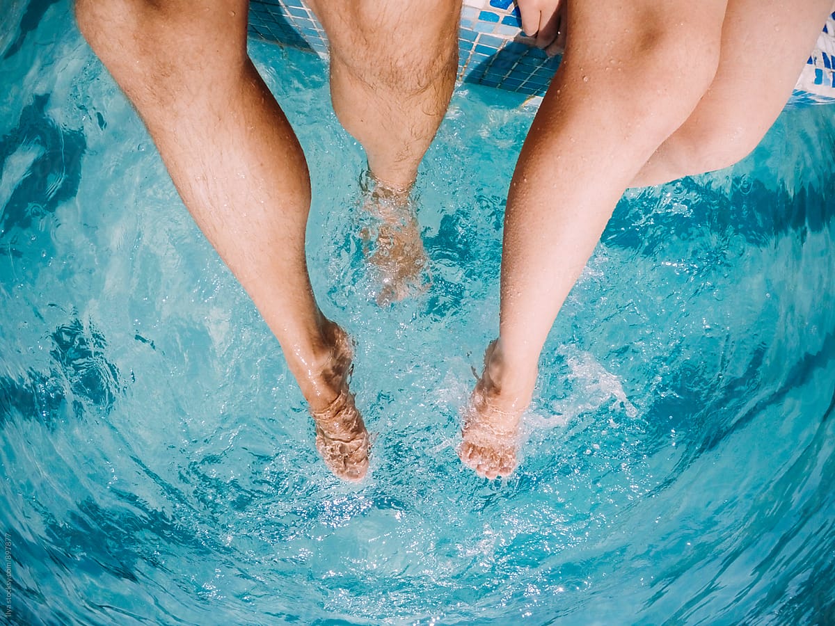 Young Couple Legs Feet Swimming Pool Water Summer Nature Ugc Del 