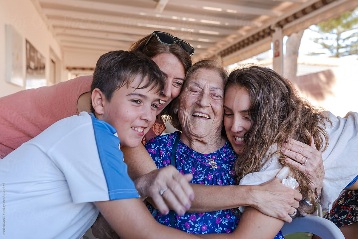 multigenerational family embracing together