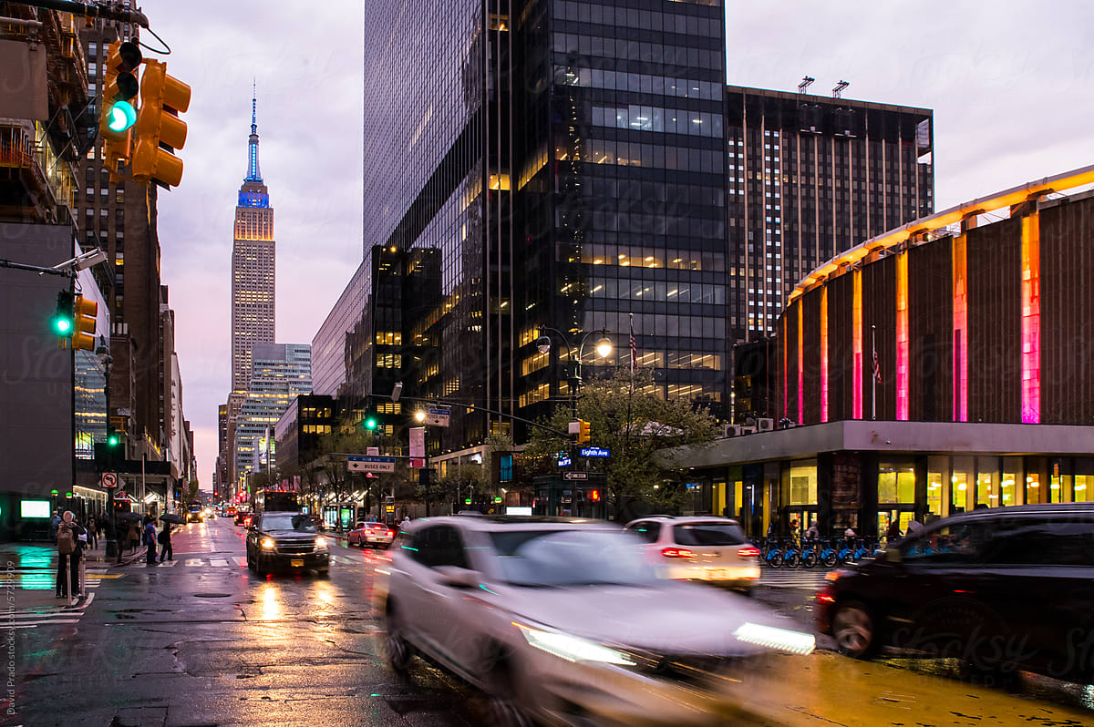 City traffic on a rainy evening, Manhattan.