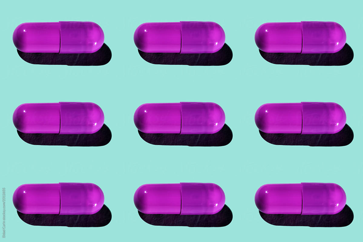 Purple Pharma Pill Pattern on Pastel Green