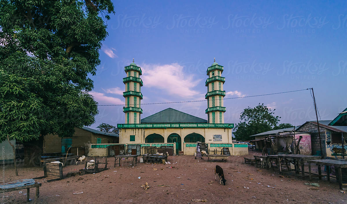Old mosque located on dirty street