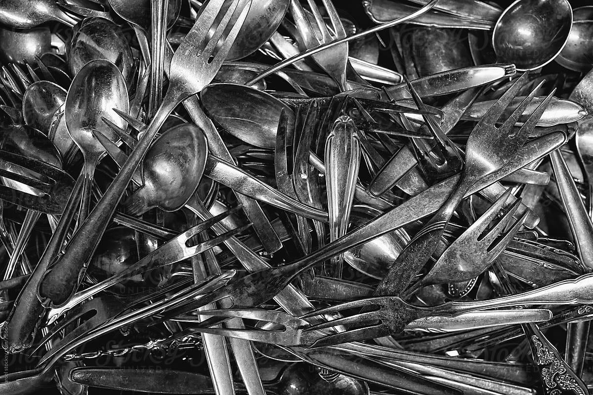 Used vintage cutlery for sale on a market
