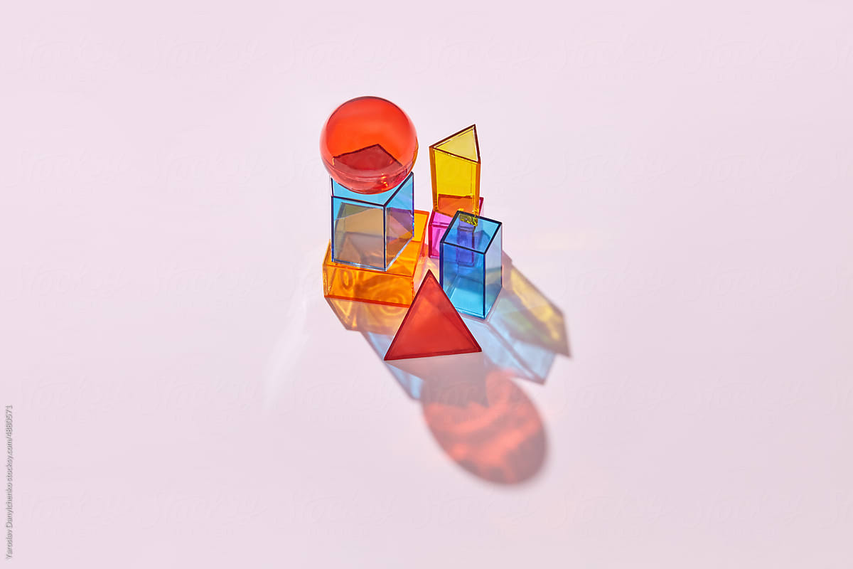 Composition of colorful geometric glass figures.