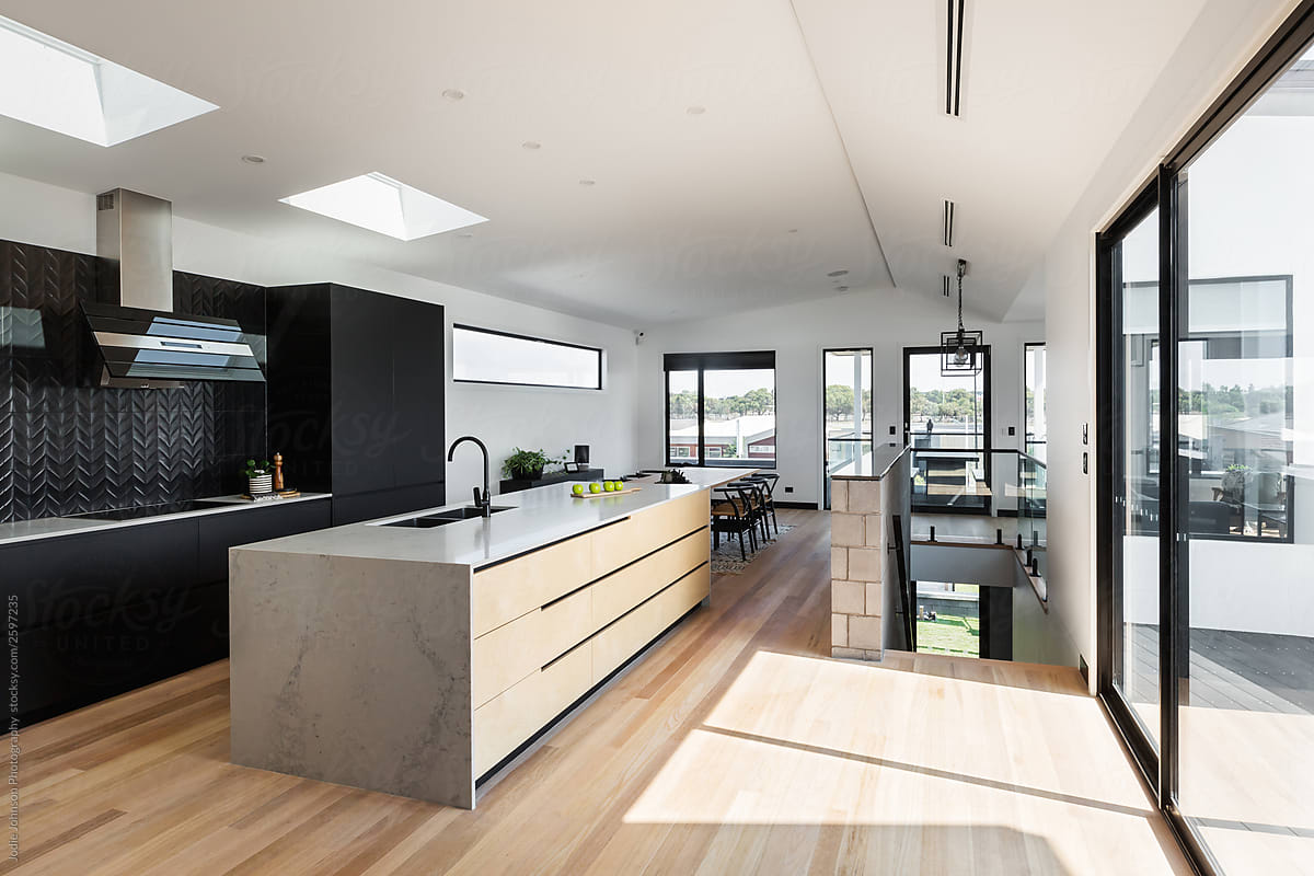 Modern black and timber kitchen