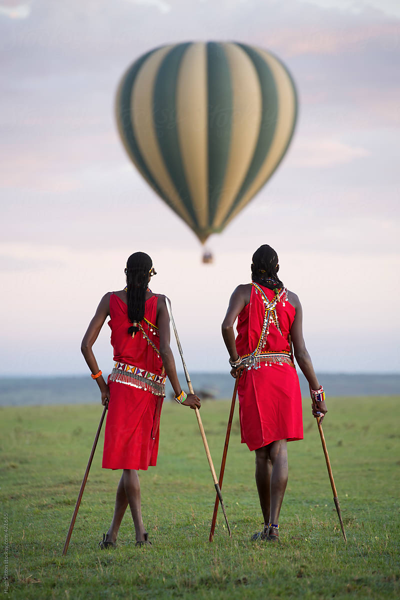 Maasai tribesmen in the Maasai Mara National Park. 