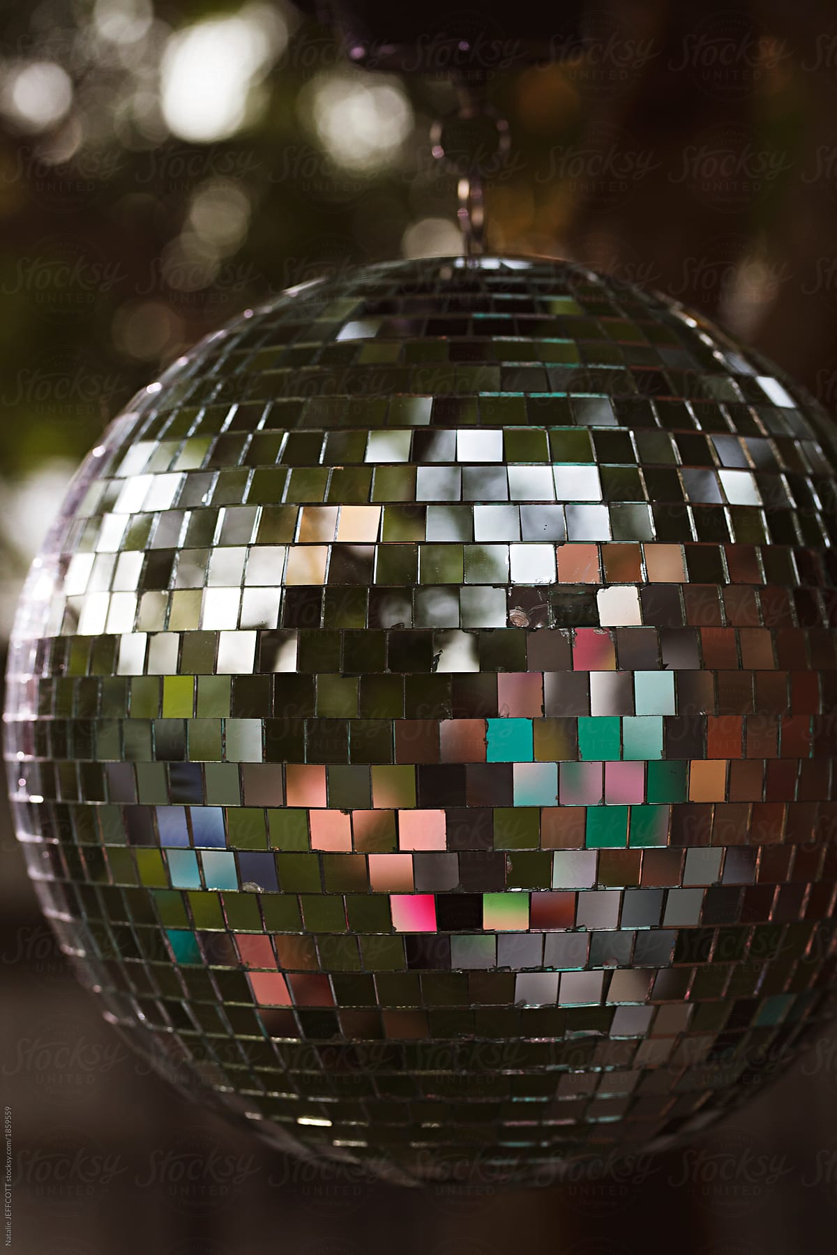 Disco ball hanging outside in the garden