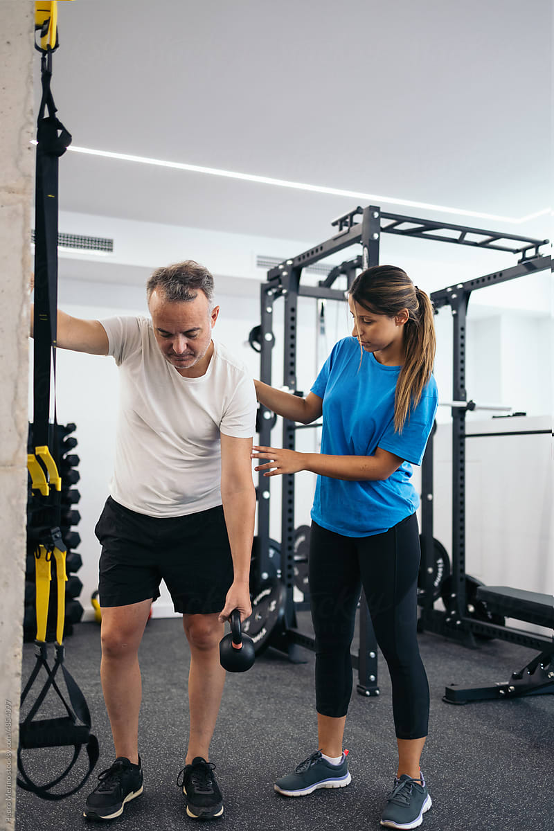 Rehabilitation therapy in a physical therapy gym.