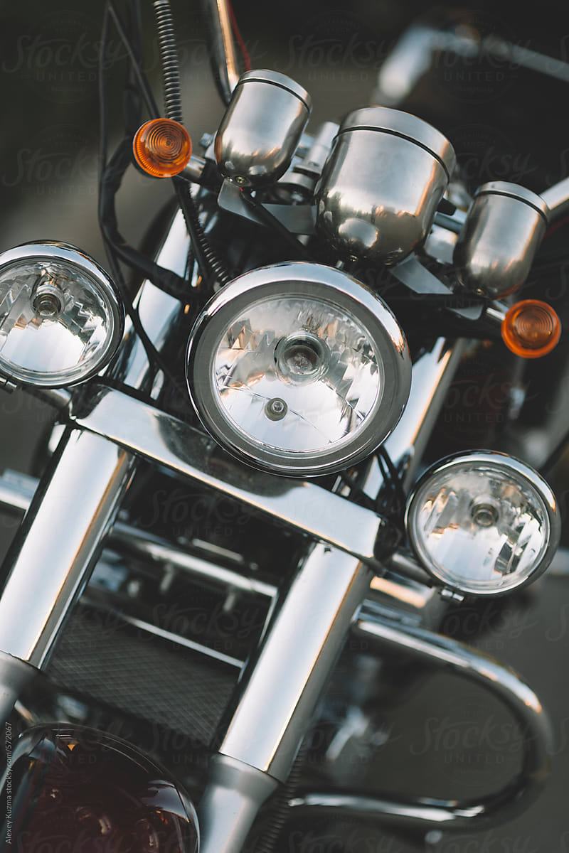 motorcycle headlight in closeup