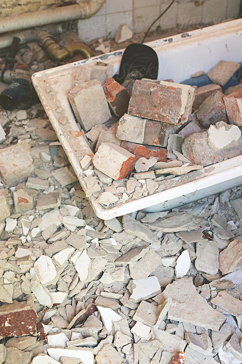 Demo day - rubble, concrete, render and bricks