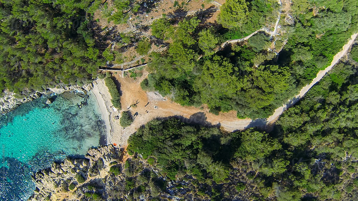 Aerial view of a beautiful small beach