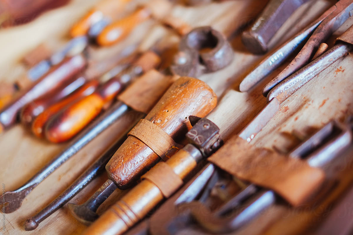 A Collection Of Vintage Leather Working Tools by Stocksy Contributor  Adrian Seah - Stocksy