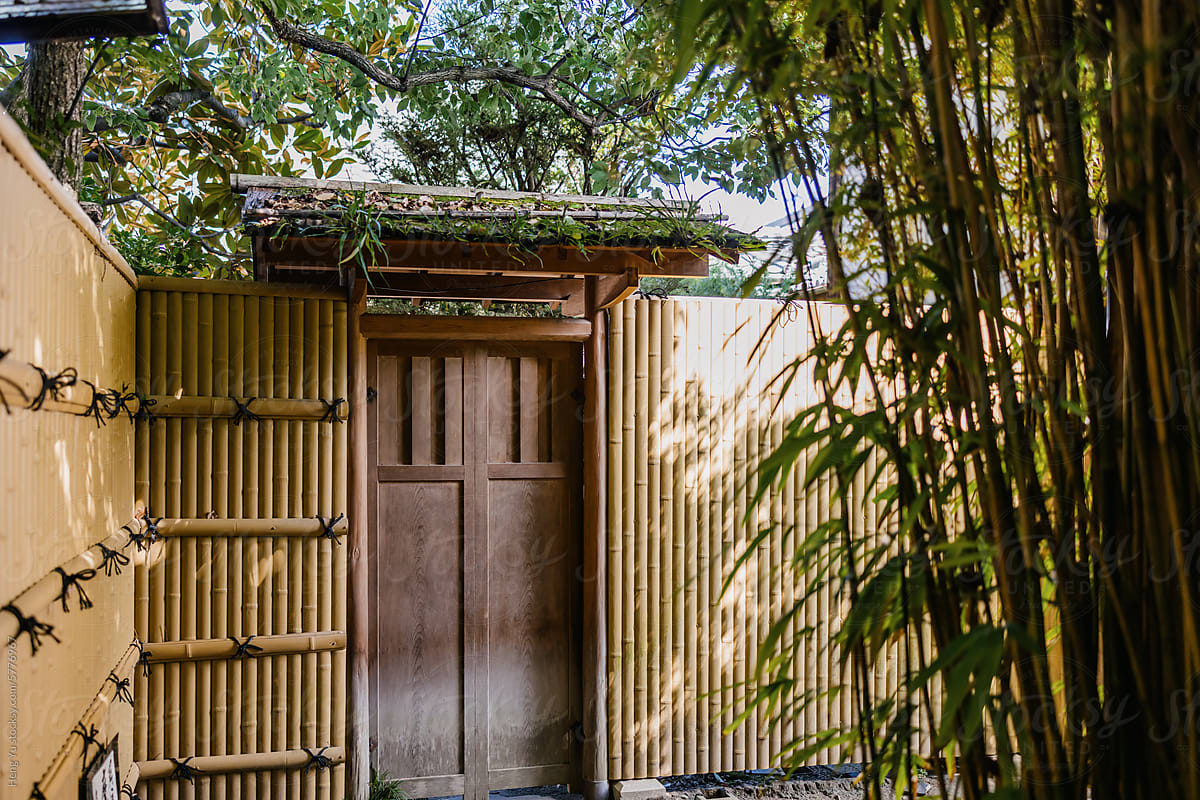 Traditional Japanese Bamboo Fence and Gate
