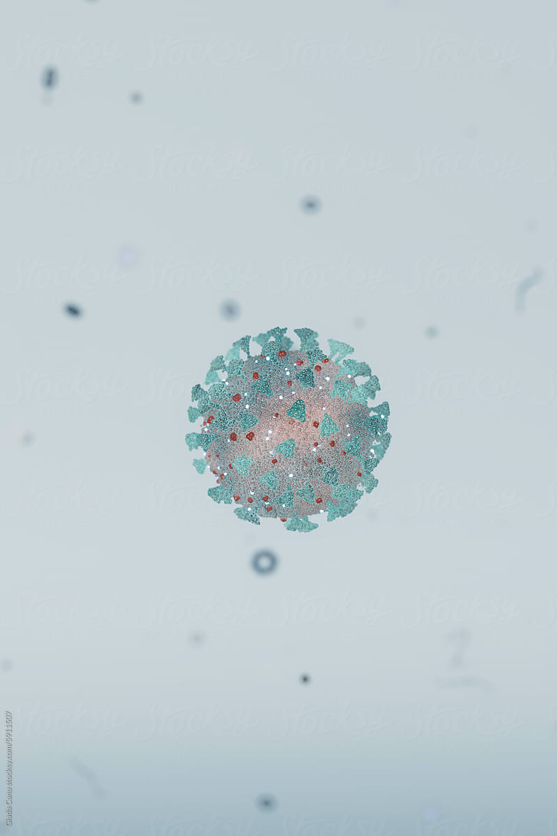 Solitary 3D Render of a Coronavirus Particle with a Minimalist B