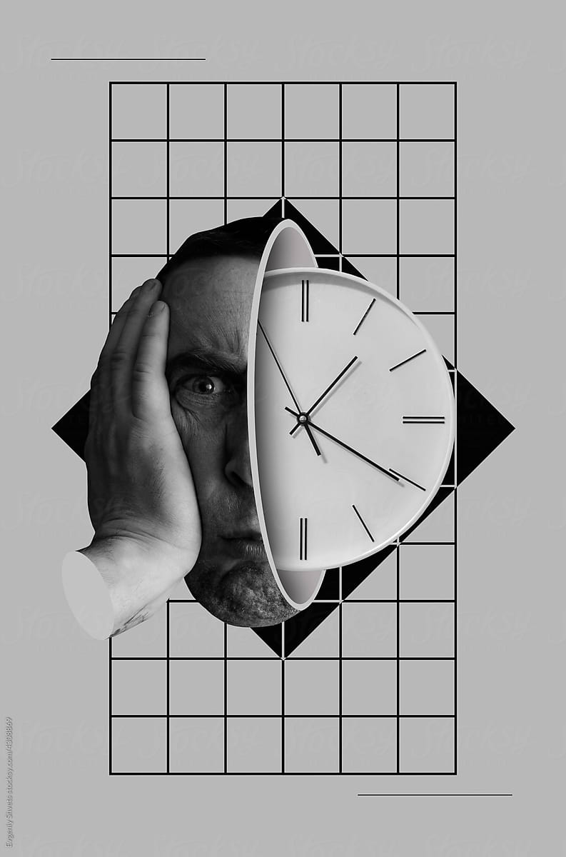 Head of a man with clock inside