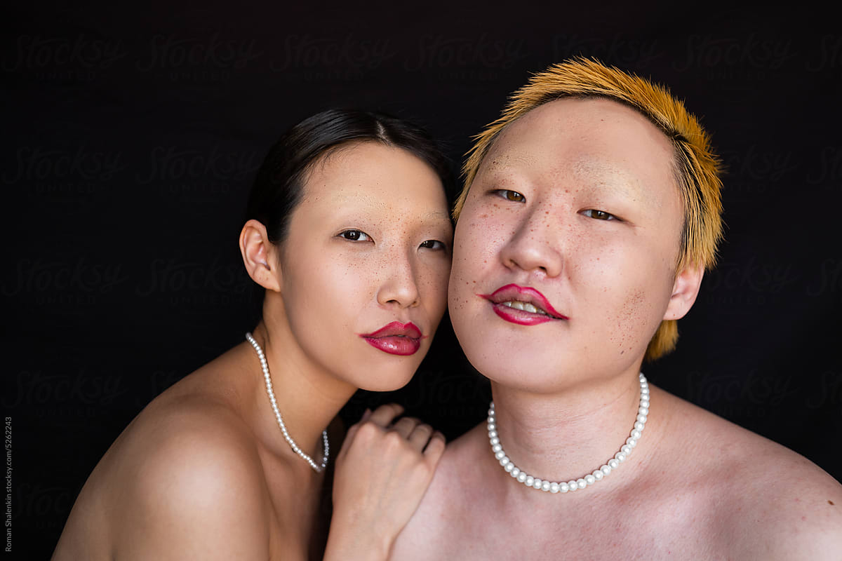 Topless fashion people with makeup