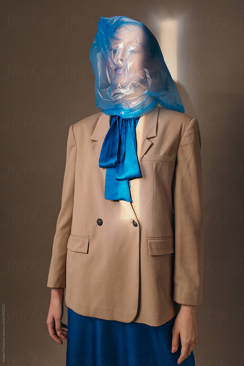 Plastic pollution concept portrait of woman