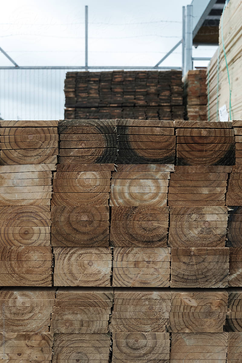 Stacked timber at builders yard
