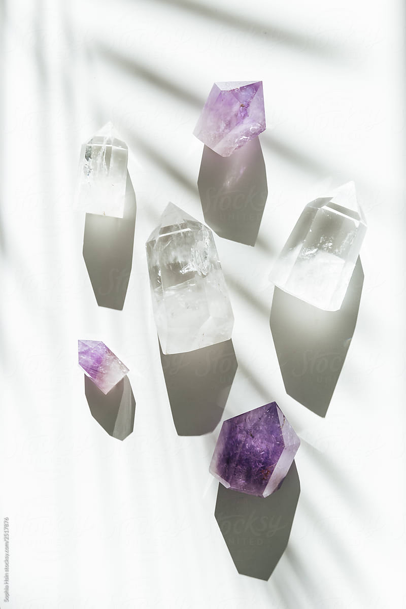 Still life of crystals with hard light and shadow