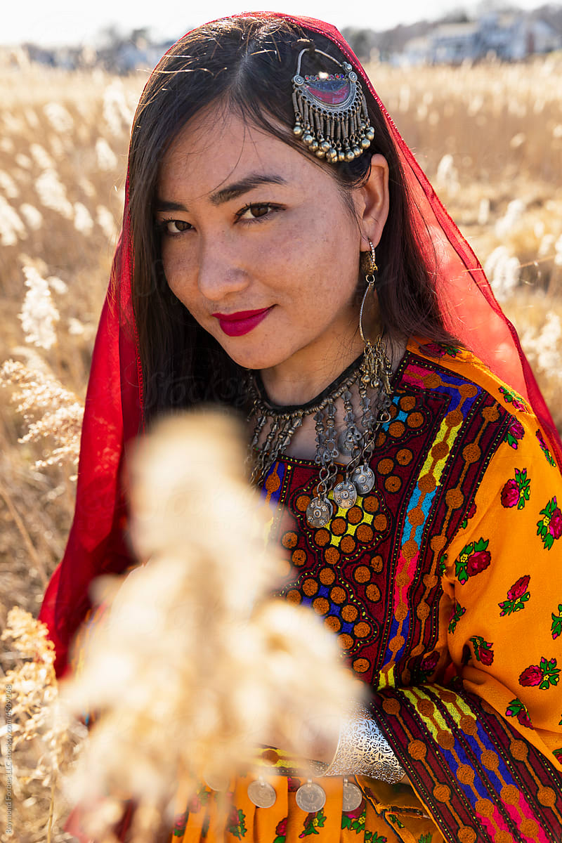 Young Afghani Woman Portrait in Traditional Dress