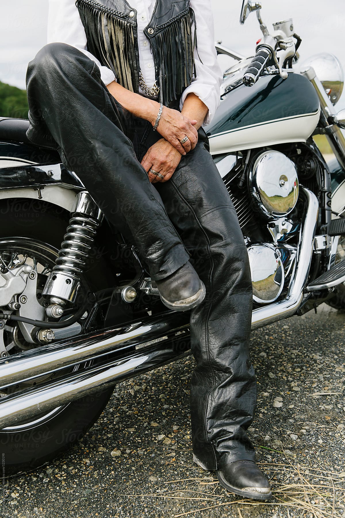Leather suit on Motorcycle Rider