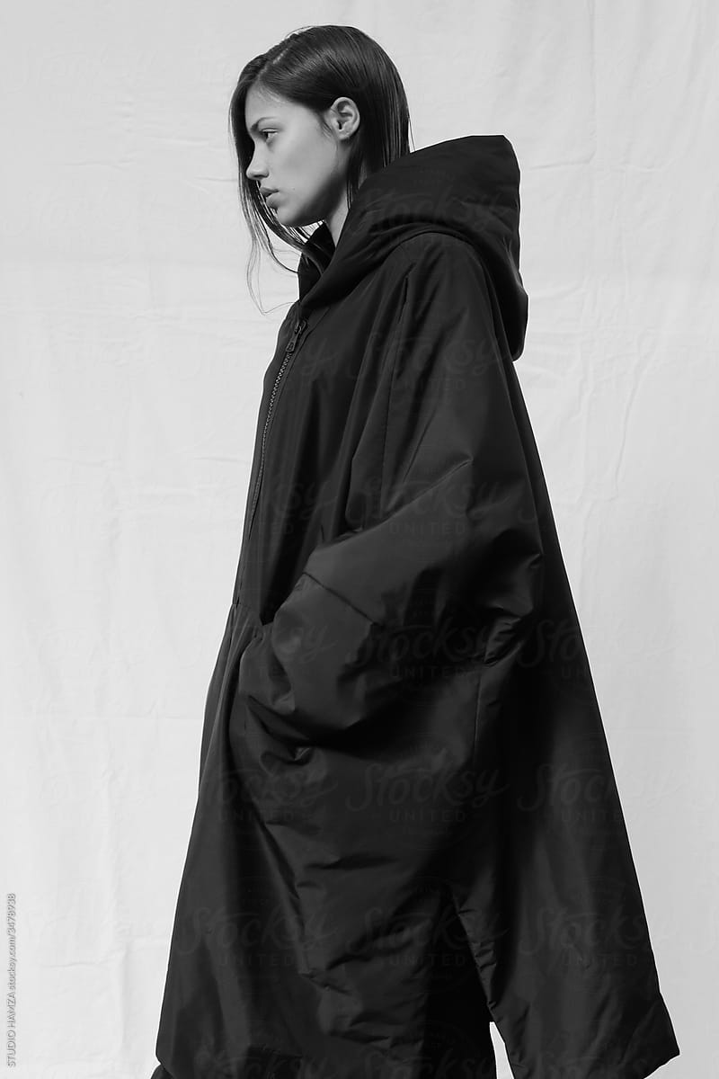 Simple fashion portrait of a model wearing jacket