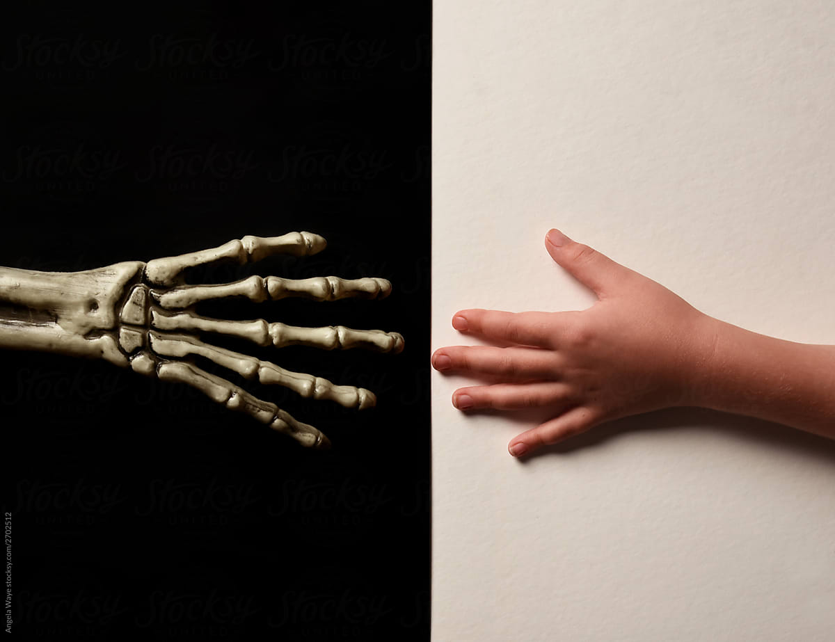Skeleton and Child\'s Hand Touching